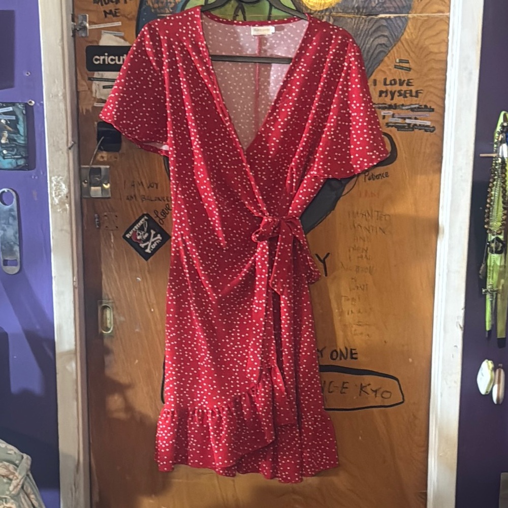 Red Polka Dot Wrap Dress